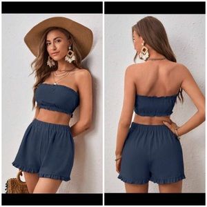 Navy two piece sleeveless short set